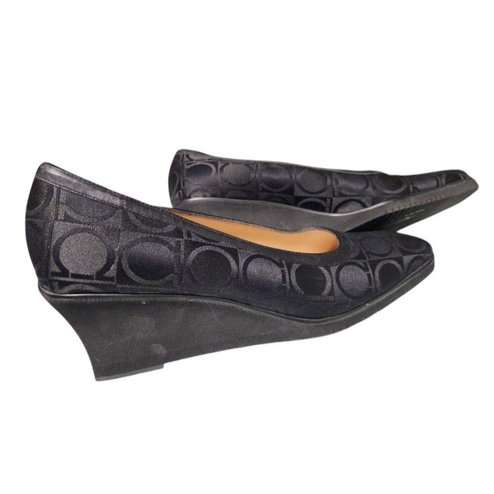Salvator Ferragamo Black Vintage Wedge Pumps Gancini Logo Monogram Size 8.5 A